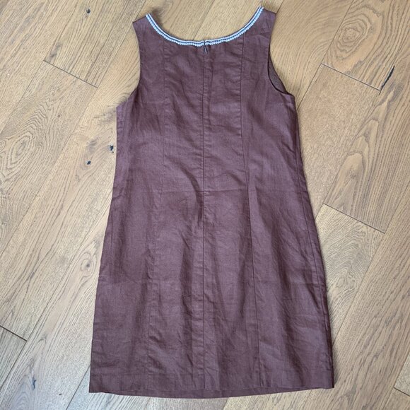 Tommy Bahama Linen Silk Sheath Embroidered Sleeveless Midi Dress Brown Size 8 - Picture 10 of 11